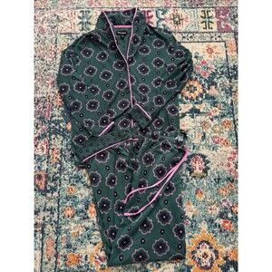 Room Service Women's 2-Piece Shawl Collar Pajama Set Green and Pink Size‎ Small